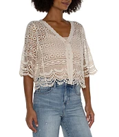 Liverpool Los Angeles Lace V-Neck Short Sleeve Bolero Topper Cardigan