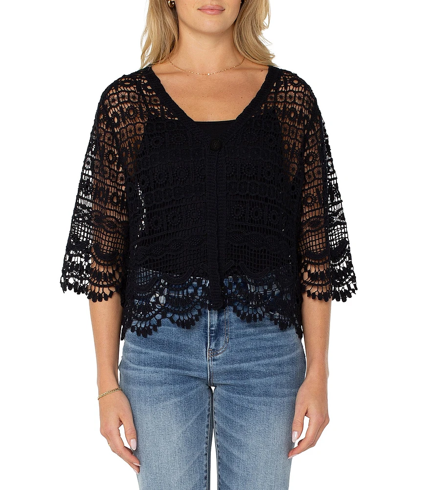 Liverpool Los Angeles Lace V-Neck Short Sleeve Bolero Topper Cardigan