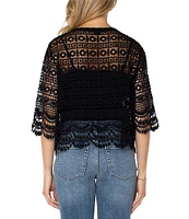 Liverpool Los Angeles Lace V-Neck Short Sleeve Bolero Topper Cardigan