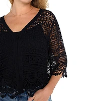 Liverpool Los Angeles Lace V-Neck Short Sleeve Bolero Topper Cardigan