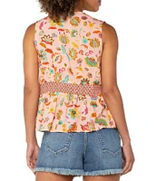 Liverpool Los Angeles Lightweight Woven Printed V-Neck Sleeveless Top