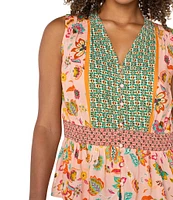 Liverpool Los Angeles Lightweight Woven Printed V-Neck Sleeveless Top