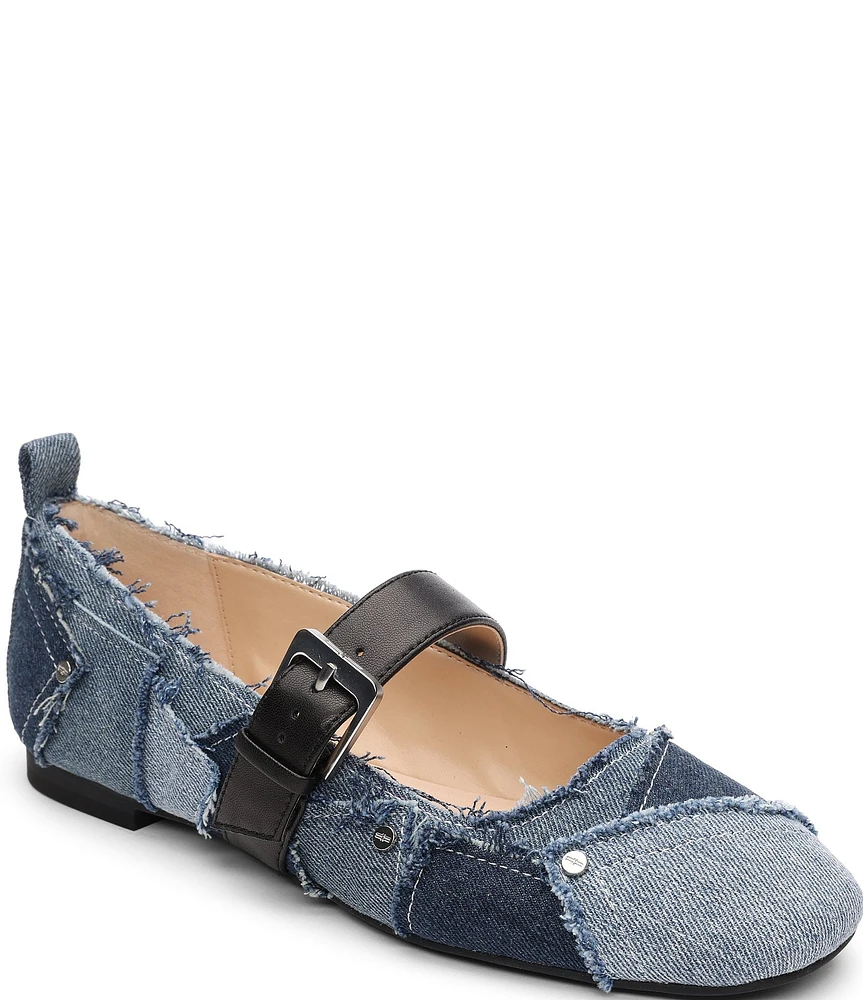 Liverpool Los Angeles Oak Park Patchwork Distressed Denim Mary Jane Flats