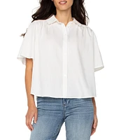 Liverpool Los Angeles Petite Size Garment Dyeable Tencel Point Collar Short Sleeve Button Front Blouse
