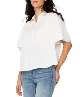 Liverpool Los Angeles Petite Size Garment Dyeable Tencel Point Collar Short Sleeve Button Front Blouse
