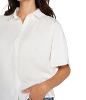 Liverpool Los Angeles Petite Size Garment Dyeable Tencel Point Collar Short Sleeve Button Front Blouse