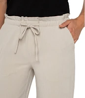 Liverpool Los Angeles Petite Size Lightweight Textured Pull-On Drawstring Tie Wide Leg Pants
