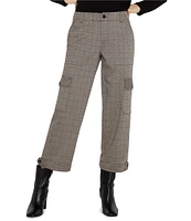 Liverpool Los Angeles Petite Size Mid-Rise Utility Plaid Jacquard Knit Adjustable Tab Hem Cropped Cargo Pants