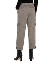 Liverpool Los Angeles Petite Size Mid-Rise Utility Plaid Jacquard Knit Adjustable Tab Hem Cropped Cargo Pants