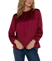 Liverpool Los Angeles Petite Size Printed Round Neck Long Sleeve Blouse