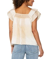 Liverpool Los Angeles Petite Size Printed Square Neck Double Layer Short Sleeve Blouse