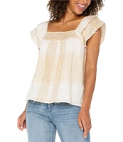 Liverpool Los Angeles Petite Size Printed Square Neck Double Layer Short Sleeve Blouse