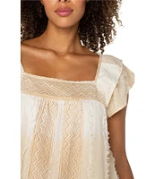 Liverpool Los Angeles Petite Size Printed Square Neck Double Layer Short Sleeve Blouse