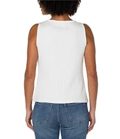 Liverpool Los Angeles Petite Size Ribbed Knit Boat Neck Sleeveless Top