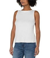 Liverpool Los Angeles Petite Size Ribbed Knit Boat Neck Sleeveless Top