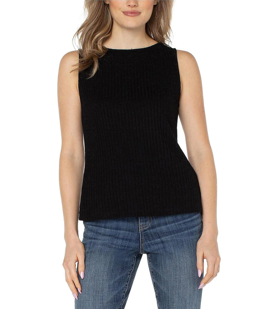 Liverpool Los Angeles Petite Size Ribbed Knit Boat Neck Sleeveless Top