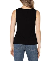 Liverpool Los Angeles Petite Size Ribbed Knit Boat Neck Sleeveless Top