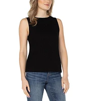 Liverpool Los Angeles Petite Size Ribbed Knit Boat Neck Sleeveless Top