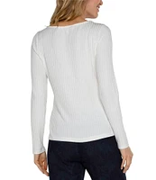 Liverpool Los Angeles Petite Size Ribbed Knit Boat Neckline Long Sleeve Top