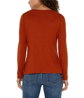 Liverpool Los Angeles Petite Size Ribbed Knit Boat Neckline Long Sleeve Top