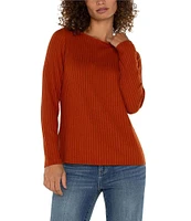 Liverpool Los Angeles Petite Size Ribbed Knit Boat Neckline Long Sleeve Top