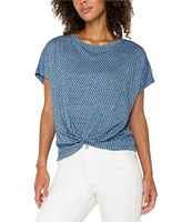 Liverpool Los Angeles Petite Size Slub Jersey Knit Crew Neck Short Sleeve Top