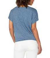 Liverpool Los Angeles Petite Size Slub Jersey Knit Crew Neck Short Sleeve Top