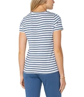 Liverpool Los Angeles Petite Size Variegated Stripe Knit Crew Neck Short Sleeve Slim Fit Tee