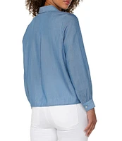 Liverpool Los Angeles Petite Size Woven Point Collar Long Sleeve Pintuck Detail Blouse