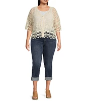 Liverpool Los Angeles Plus Size Lace-Trimmed V-Neck Short Sleeve Bolero Topper Cardigan