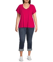 Liverpool Los Angeles Plus Size Charlie Stretch Denim Mid-Rise Straight Leg Wide Rolled Cuff Jeans