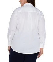 Liverpool Los Angeles Plus Size Cotton Poplin Collared Long Sleeve Button-Front Shirt