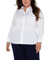 Liverpool Los Angeles Plus Size Cotton Poplin Collared Long Sleeve Button-Front Shirt