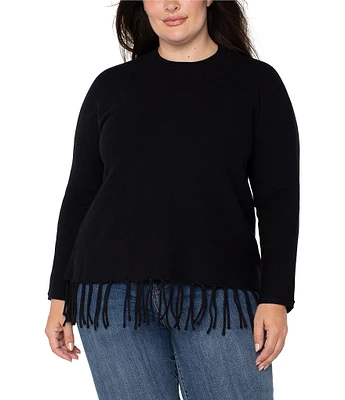 Liverpool Los Angeles Plus Size Crew Neck Long Dolman Sleeve Fringe Hem Sweater