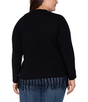 Liverpool Los Angeles Plus Size Crew Neck Long Dolman Sleeve Fringe Hem Sweater