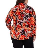 Liverpool Los Angeles Plus Size Floral Collar Long Sleeve Button Down Blouse