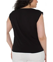 Liverpool Los Angeles Plus Size Floral Crew Neck Cap Sleeve Top