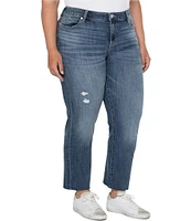 Liverpool Los Angeles Plus Size Kennedy Straight Leg Distressed Raw Hem Mid Rise Ankle Length Jeans