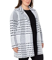 Liverpool Los Angeles Plus Size Mixed Plaid Jacquard Plush Feather Yarn Notch Collar Open-Front Coatigan