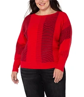 Liverpool Los Angeles Plus Size Mixed Rib Stitch Boat Neck Long Dolman Sleeve Sweater