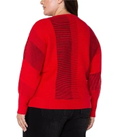 Liverpool Los Angeles Plus Size Mixed Rib Stitch Boat Neck Long Dolman Sleeve Sweater