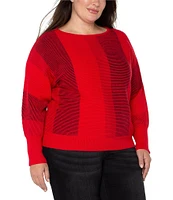 Liverpool Los Angeles Plus Size Mixed Rib Stitch Boat Neck Long Dolman Sleeve Sweater