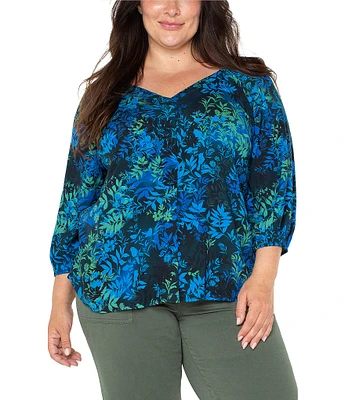 Liverpool Los Angeles Plus Size Printed Sweetheart Neckline 3/4 Sleeve Blouse