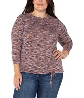 Liverpool Los Angeles Plus Size Stretch Knit Space Dyed Crew Neck 3/4 Sleeve Ruched Detail Top