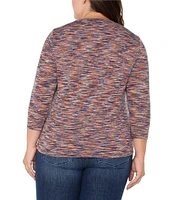 Liverpool Los Angeles Plus Size Stretch Knit Space Dyed Crew Neck 3/4 Sleeve Ruched Detail Top