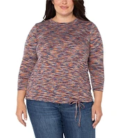 Liverpool Los Angeles Plus Size Stretch Knit Space Dyed Crew Neck 3/4 Sleeve Ruched Detail Top