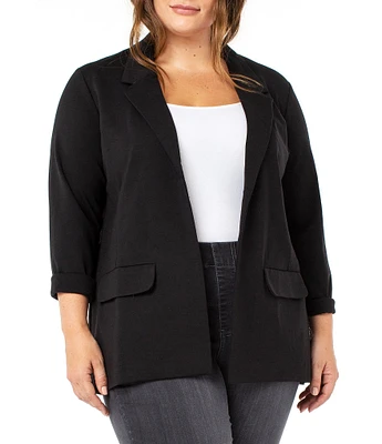 Liverpool Los Angeles Plus Size Stretch Ponte Notch Lapel 3/4 Sleeve Boyfriend Blazer