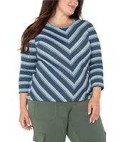 Liverpool Los Angeles Plus Size Stretch Ribbed Knit Stripe Print Scoop Neckline 3/4 Sleeve Top