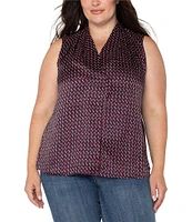 Liverpool Los Angeles Plus Size Stretch Woven Dot Print Pleated V-Neck Detail Sleeveless Top