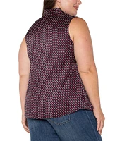 Liverpool Los Angeles Plus Size Stretch Woven Dot Print Pleated V-Neck Detail Sleeveless Top